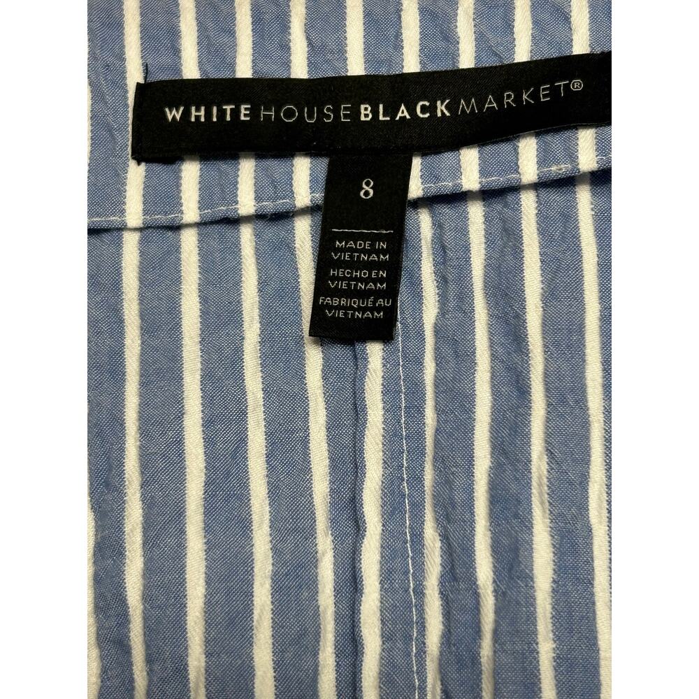 White House Black Market Size 8 Blue Stripe Ruffle Sleeve Bow Back Blouse - Picture 9 of 10